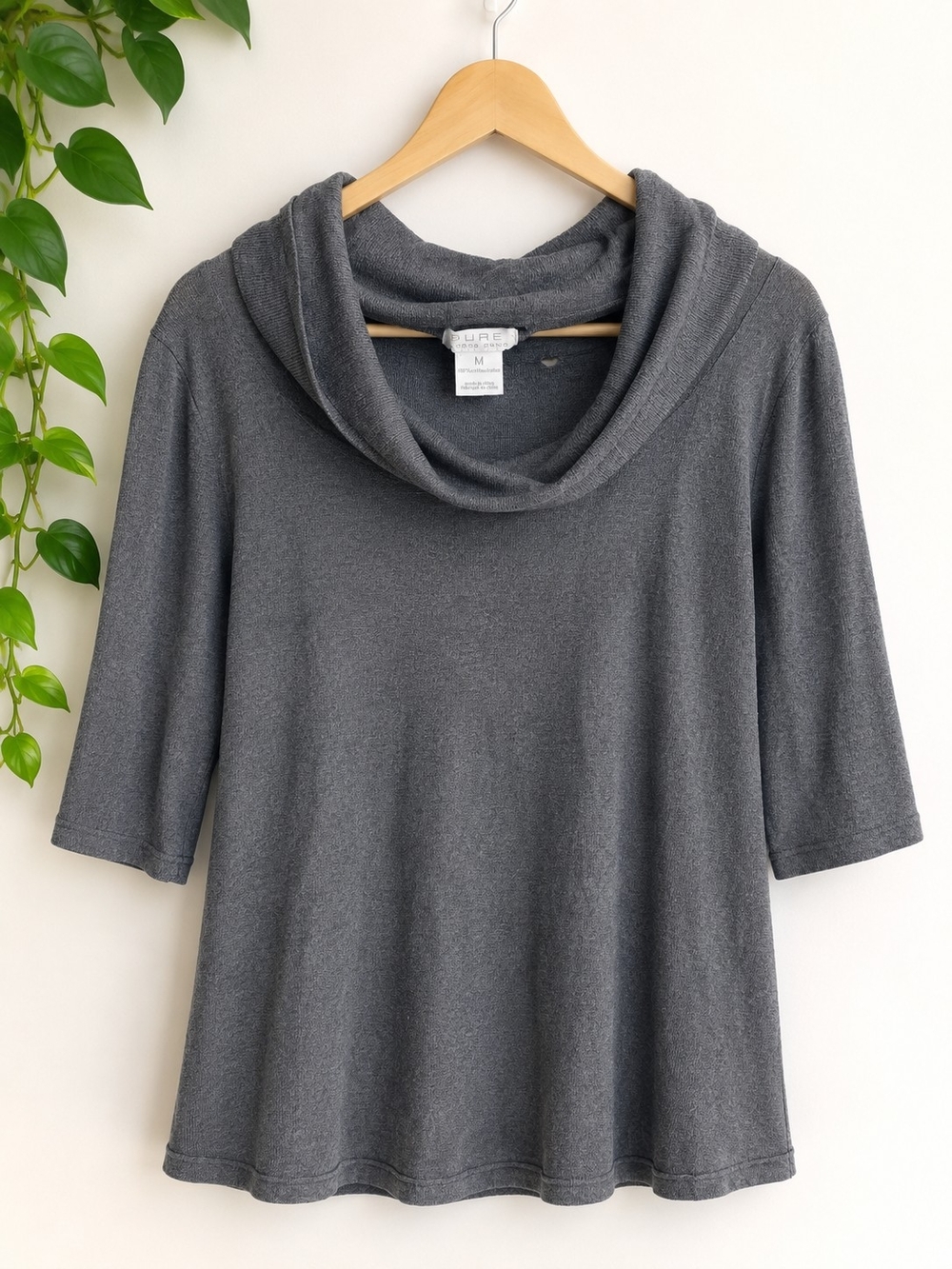 Pure Jill Gray Cowl-Neck 3/4 Sleeve Sweater